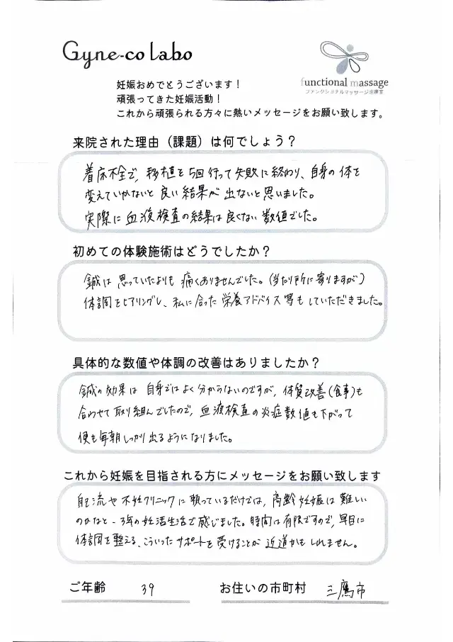 39歳・三鷹市 アンケート
